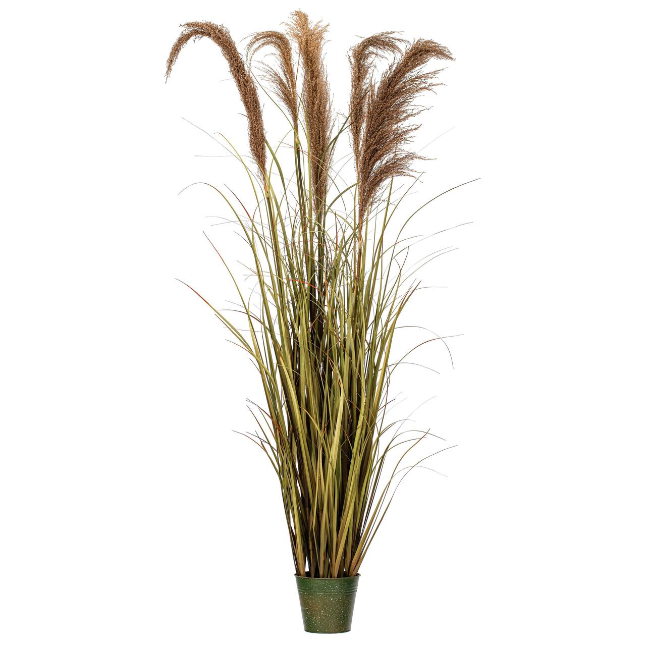 55" Artificial Green Grass & Natural Reeds in Iron Pot